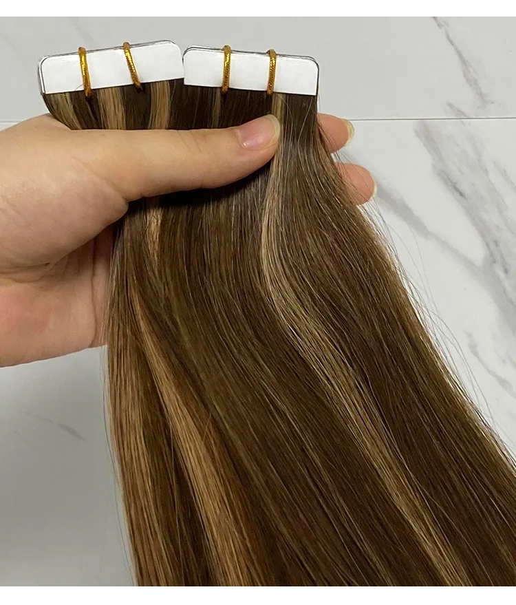 USA European Luxury 100% Human Hair Extensions Wholesale Balayage Invisible Natural Tape Ins Remy Raw Hair Ins Extensions