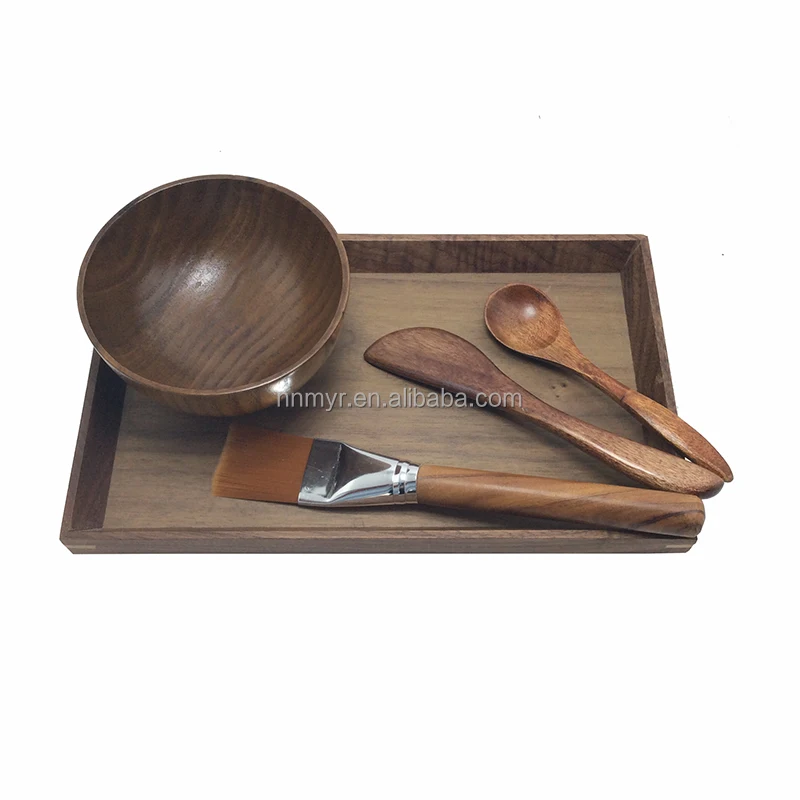 2023 New Makeup Tool DIY Bamboo Cosmetic Mixing Bowl Set, Equipped with Bamboo spatula and spoon