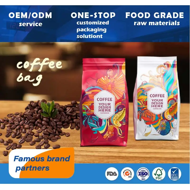 Free Sample Resealable 1kg 500g 250g Matt flat bottom bags coffee pouch packaging with zipper and valve