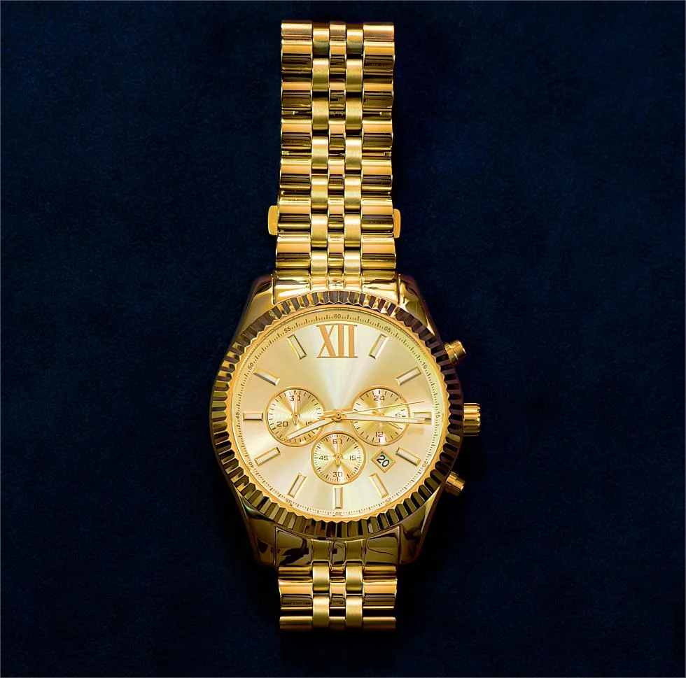 Оптовая продажа роскошные мужские кварцевые часы с логотипом на заказ или без логотипа из нержавеющей стали 316L позолоченные японским кварцевым механизмом 14 к 18 К