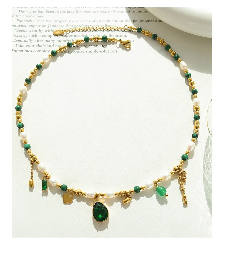 Freshwater Pearl Bead Natural Stone Jade Charm Pendant k18 Gold Bling Necklace