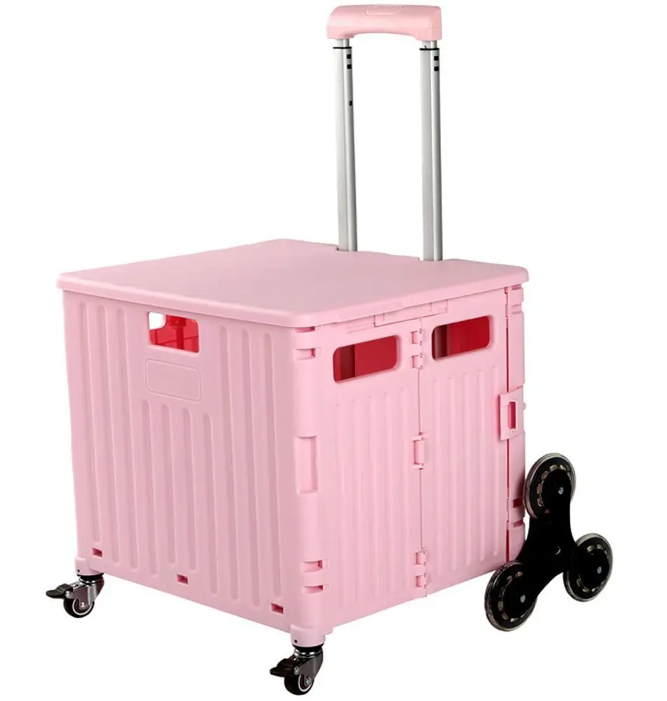 Supermarket Trolleys Shopping Cart with Adjustable Handle PP Plastic Folding Utility trolley Car