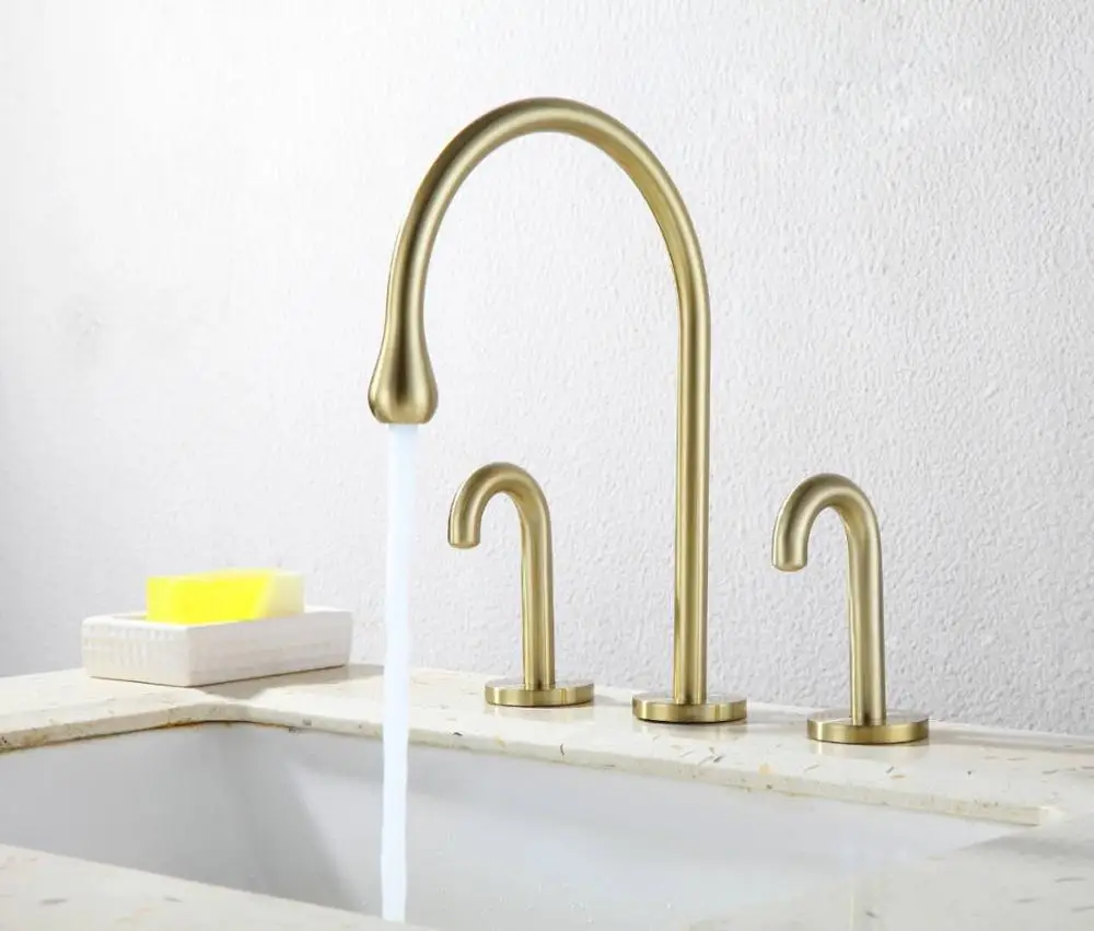 
kaiping high quality fancy Bathroom Basin Mixer Tap 3 Holes Dual Handle Sink Faucet Brushed Gold 