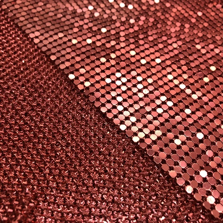  FC057 Красивая Гальваническая красная ткань Chainmail с металлическими блестками оптом для сумок