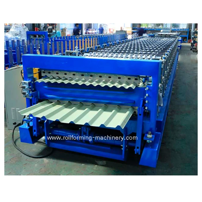 Double Layer Roll Forming Machine Steel Tile Hydraulic Automatic Manual Decoiler 12-15m/min 0.3-0.8mm 18 Stations Green+orange