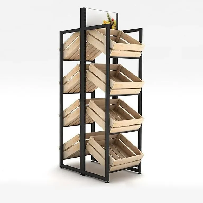 Grossandel supermarket hot selling wooden fruit display board supermarket stands