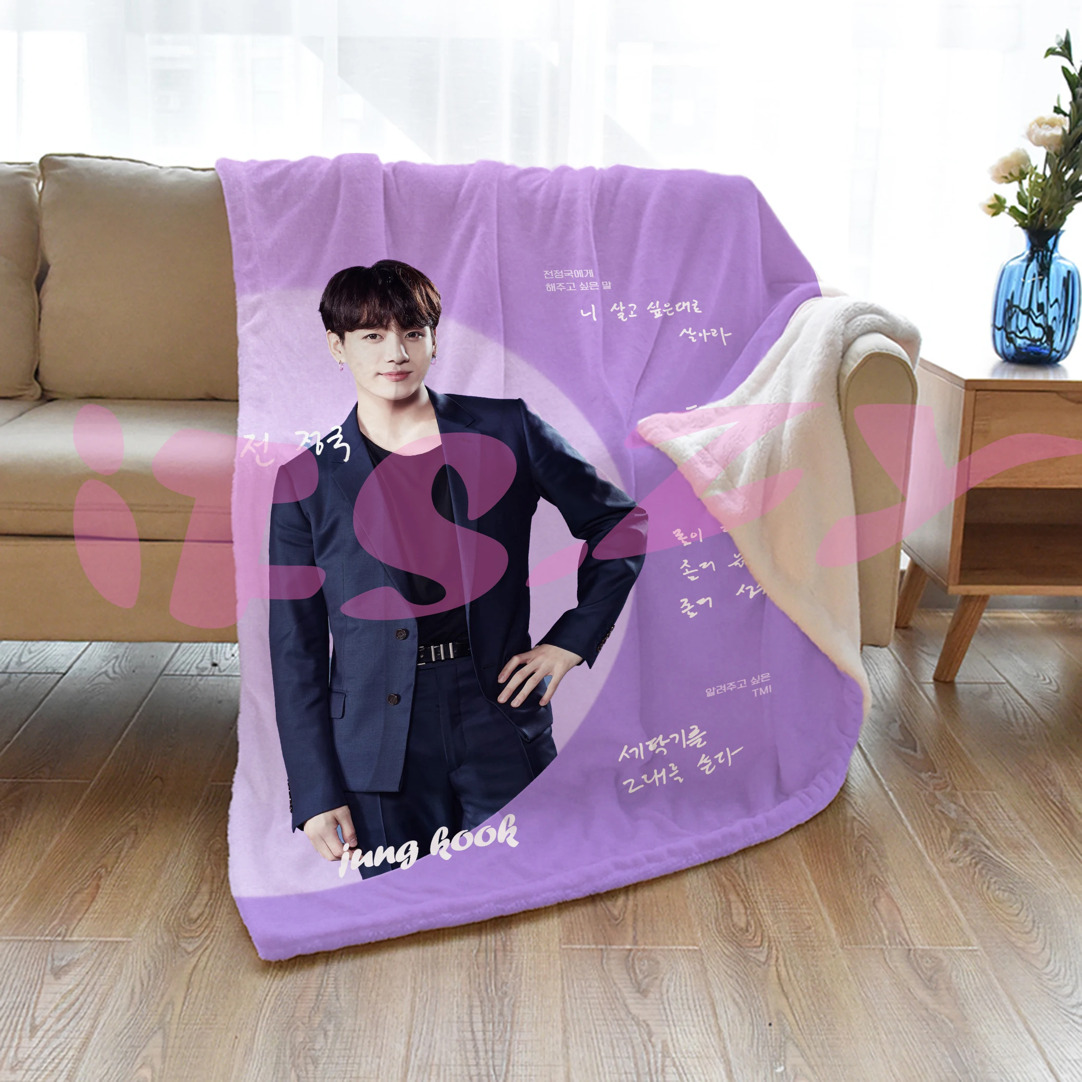 Customized 300GSM Flannel Blanket For Bed Walmart Fleece Throw Handsome Boy Pullover BTS Printing Blanket For Winter Flannel