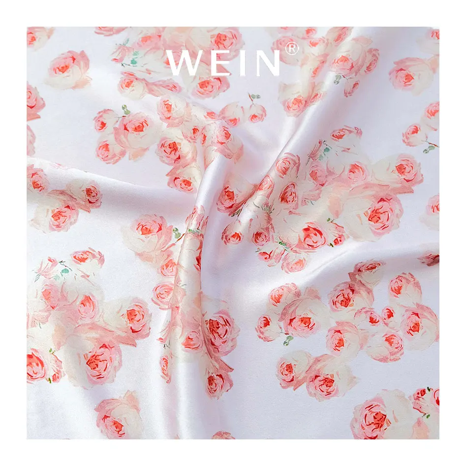 WI-Z0616 Custom Digital Printing Fabrics Silk Satin Rose Floral Pattern Fabric For Clothes