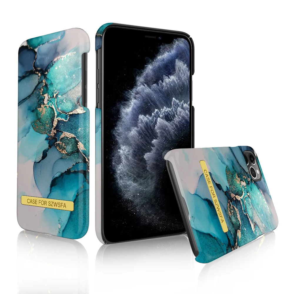 OEM ODM Custom Logo Design PC Marble Phone Case Water Transfer with Gold Metal Strip phone cover For iPhone 11 12 13 14 Pro Max