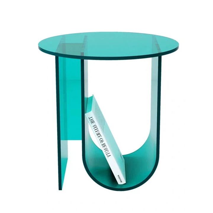 Colored acrylic side table with modern personalized design, organic glass coffee round table, bedroom customizable