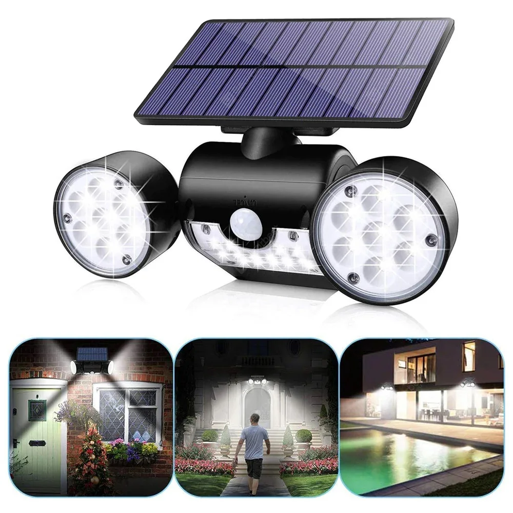 Waterproof Motion Sensor Solar Lamp Double Head Outdoor LED Solar Garden Light