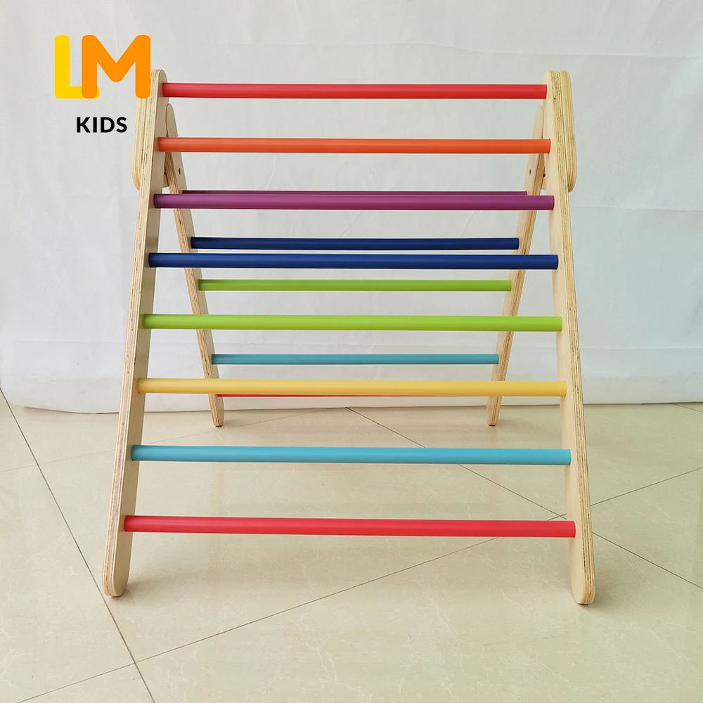 Montessori natural color wooden plywood birch climbing children indoor play gym toys folding pickler triangle