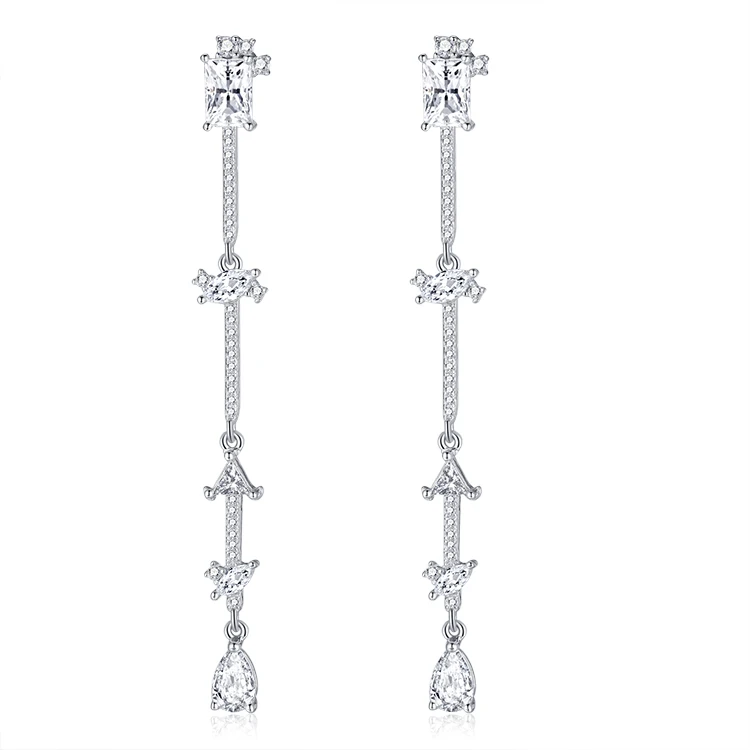 BAROLI Hot Sale Minimalist Design Jewelry 925 Sterling Silver Gold Vermeil Cubic Zirconia Tassel Long Drop Earring For Women