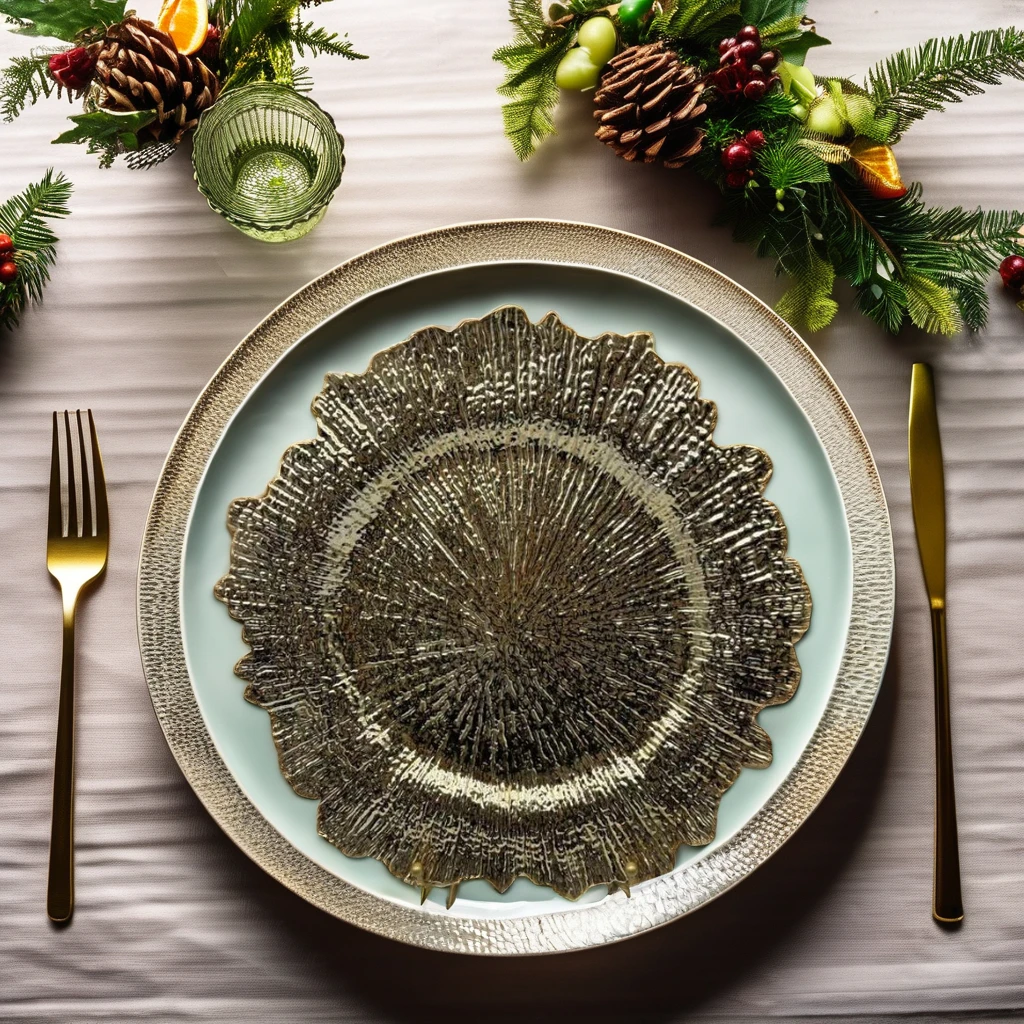 13 Inch Gold Reef Disposable round Plates Unique Sustainable Wedding Decorative Novelty Design Party Food Serving Charger Dishes