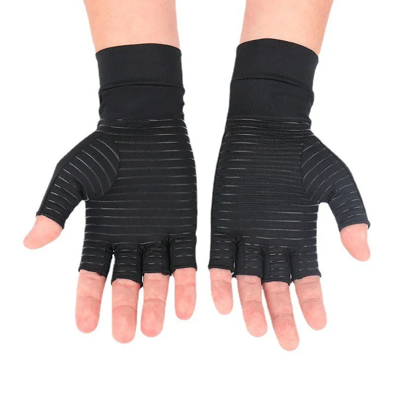 Nursing Rehabilitation Training Silicone Non-slip Outdoor Fitness Cycling Gloves Copper Fiber Pressure Half Finger Gloves