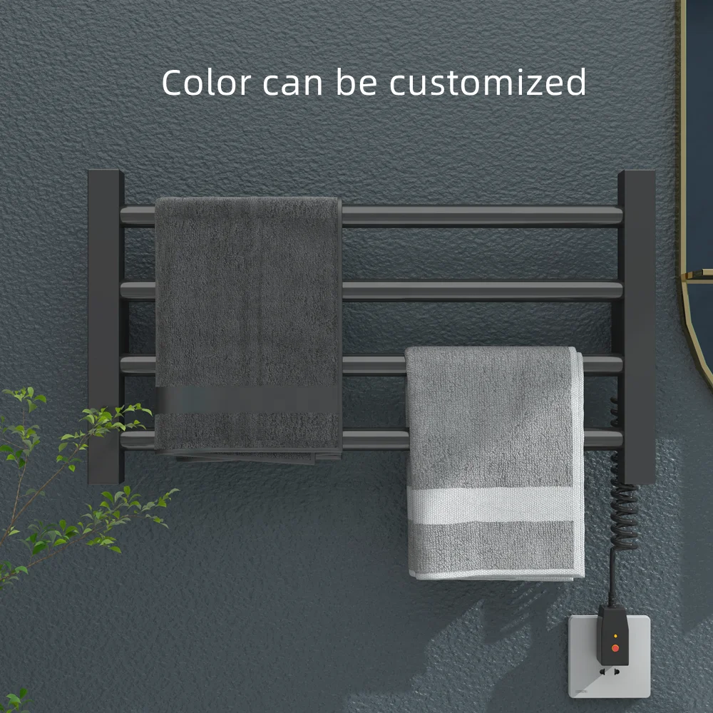 Bathroom Accessories Black Stainless Steel Towel Dryer Hotel LED Thermostat Electric Towel Rack