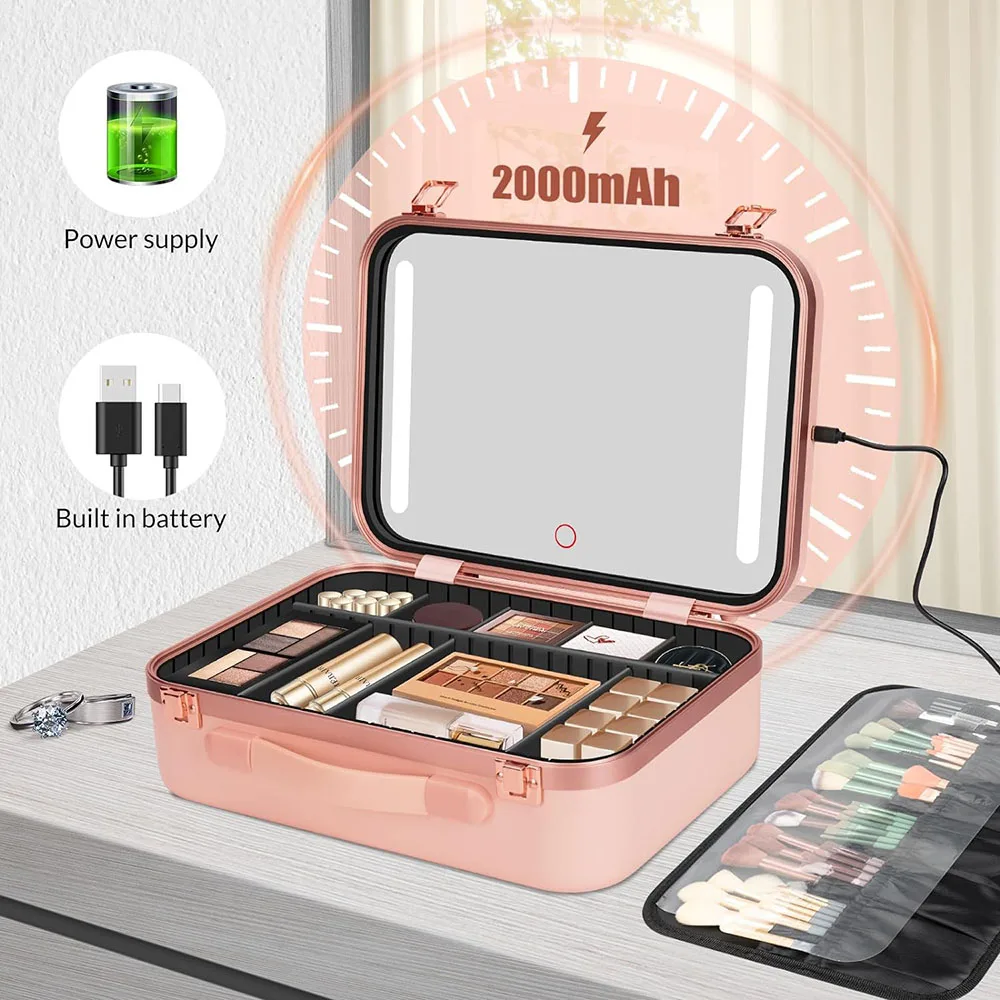 Customised Eco Friendly Large Women Portable Magnetic Makeup Storage Cosmetic Pencil Brush Bag Train Case For Makeup Large