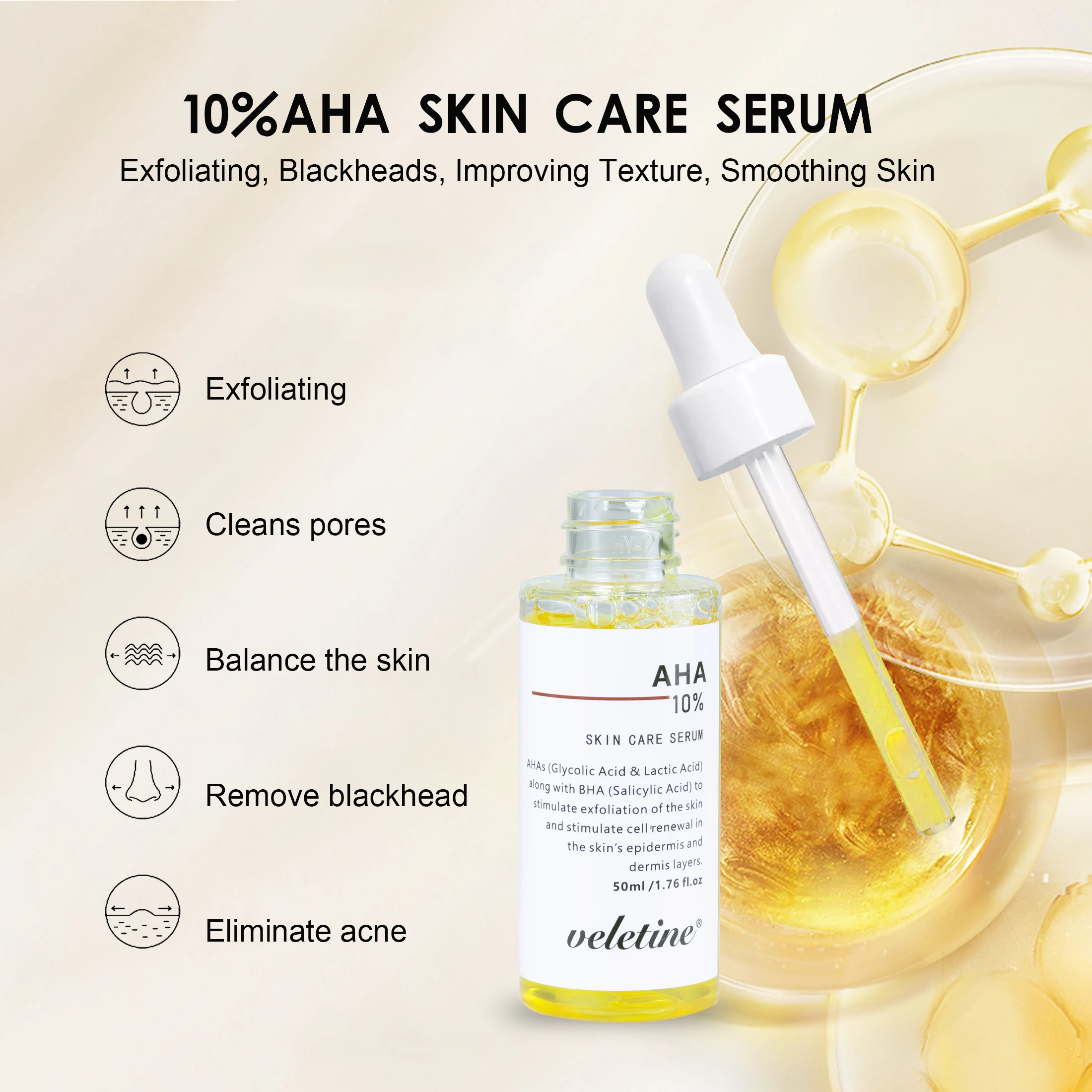 OEM Skincare Serum Organic Brightening AHA Face Serum Private Label Custom Exfoliating Moisturizing Serum for face
