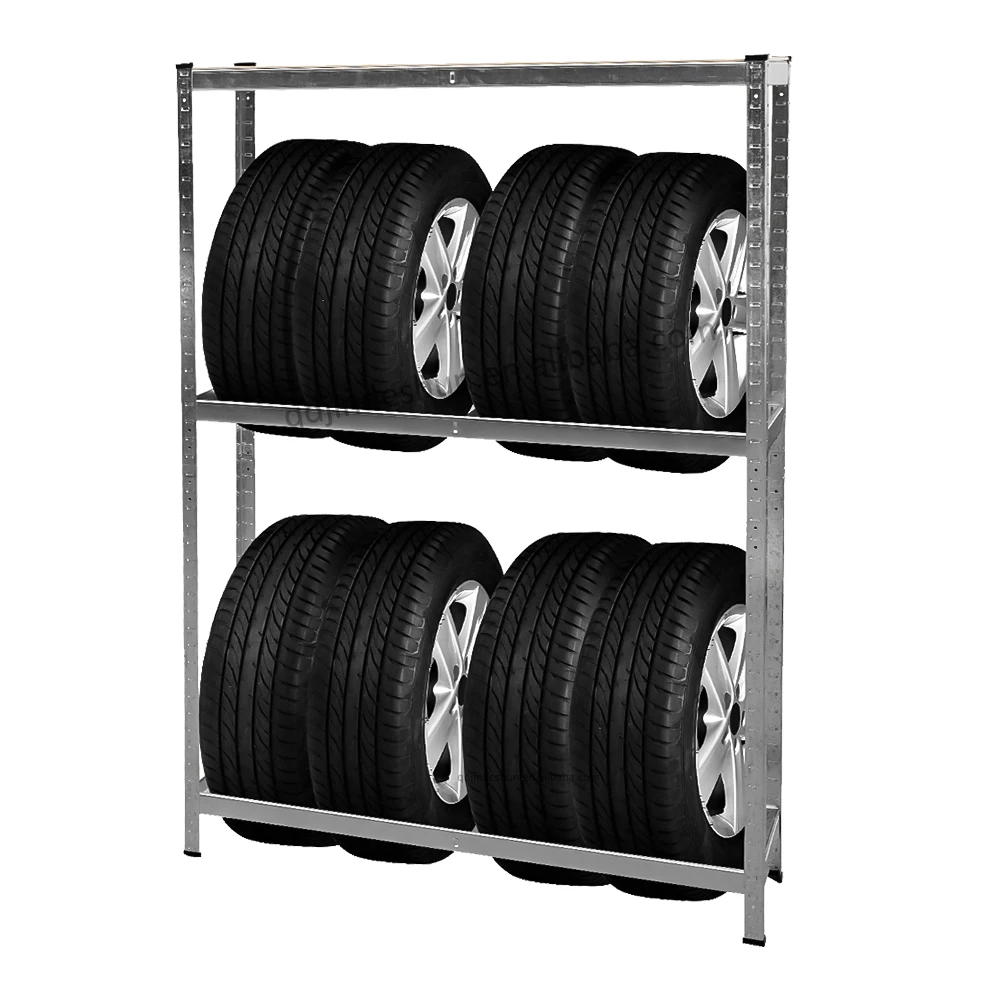 Tyre Galvanized  Metal Adjustable Boltless 2-level 265KG Capacity/Level  Tire Shelving for 8 Tires