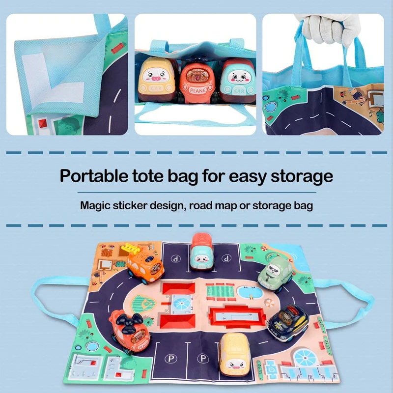 Wholesale 6 Pcs Push and Go Toy Cars Set,Cartoon Inertia Baby Toy Cars with Play Mat (Storage Bag) for Kids