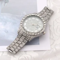 So Cute Latest Bling Pink Dial Bust Down Wrist Watch Full Of Diamond Band Iced Out Luxury Chain Roman Gold Girls Quartz Watch
