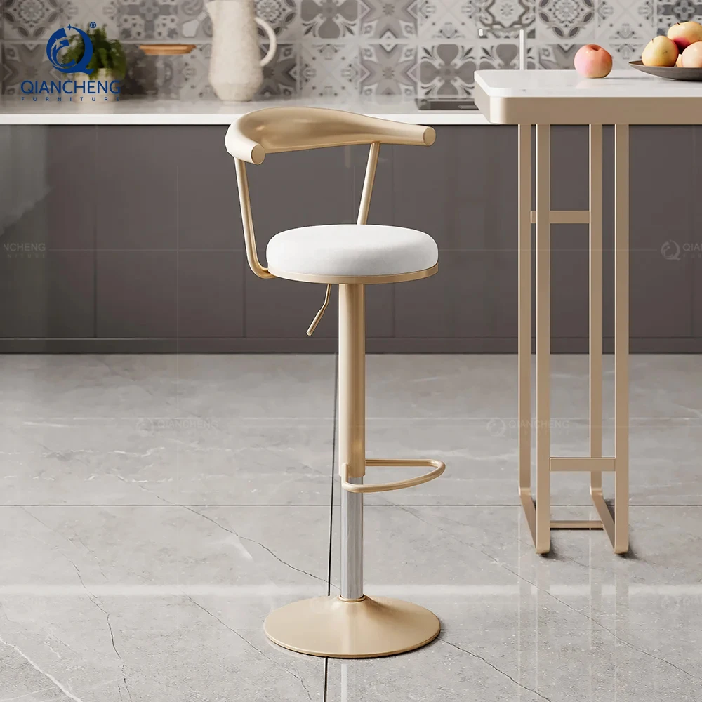 Commerical height adjustable swivel bar chair for kitchen Manufacture Custom Luxury Stainless Steel Metal Barstool With Back
