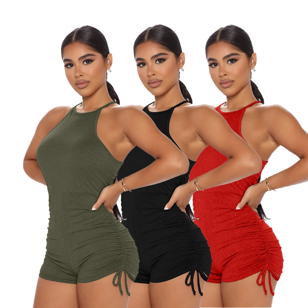 ТОВ Новое поступление 2022 боди для бега комбинезон сплошной цвет, со складками, без рукавов, со шнурком Дамский комбинезон BK164