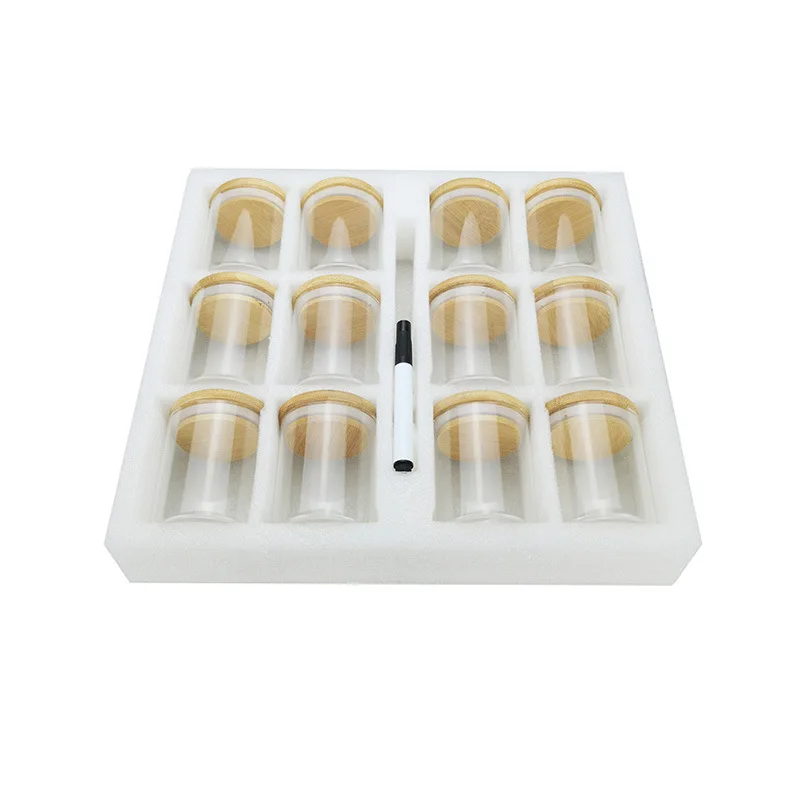 6oz  set of 12 High borosilicate glass Spice Jars with Bamboo Airtight Lids