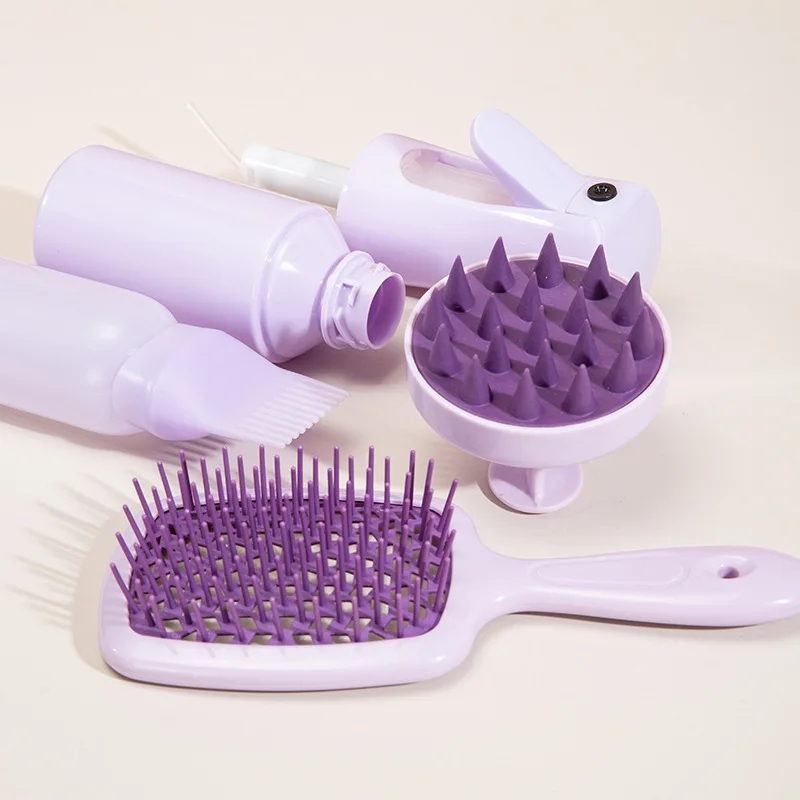 Wholesale Hollow Comb Oil Applicator Spray Bottle Silicone Scalp Shampoo Brush Massage Brush Set