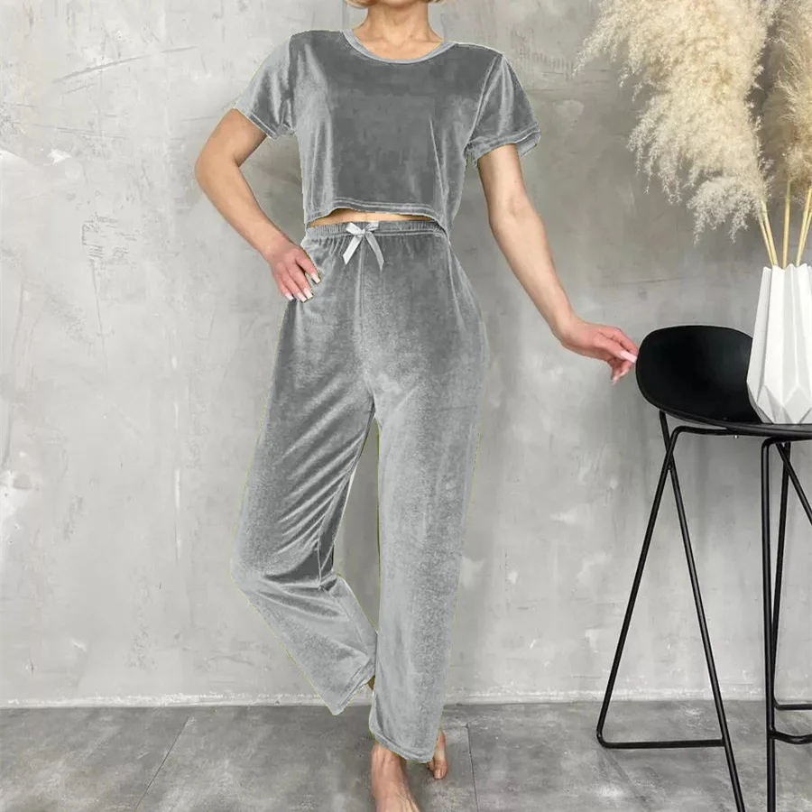 Wholesale fall pajamas womens Ladies Sleepwear Velvet Pajama Set Women Casual Fall Winter Sleepwear