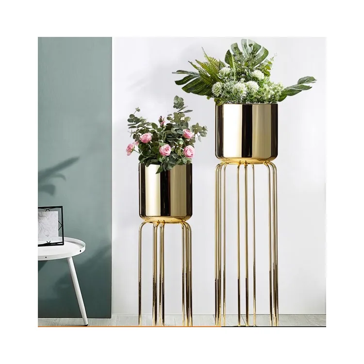 Luxury Nordic Style Planter Stand Round Shape Indoor Gold Flower Plant Pot Stand