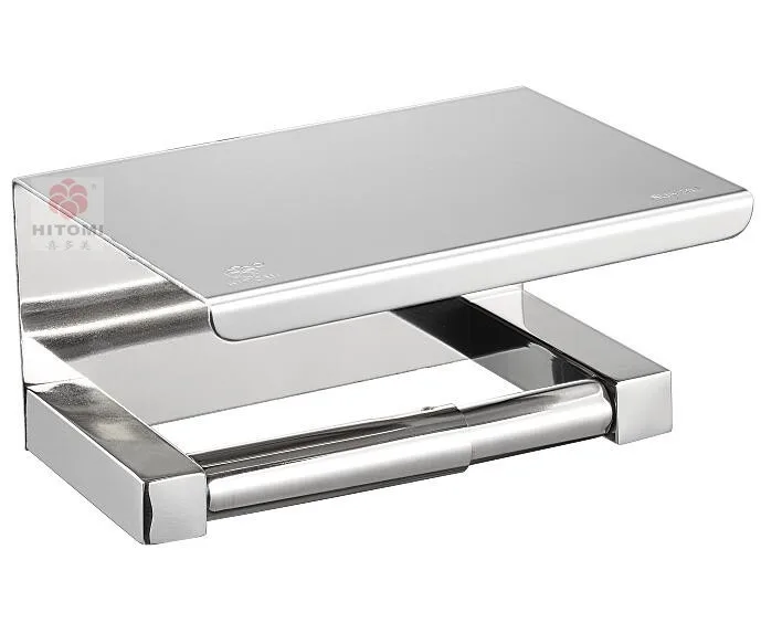 Stainless steel toilet paper holder with phone shelf  bathroom paper roll holder