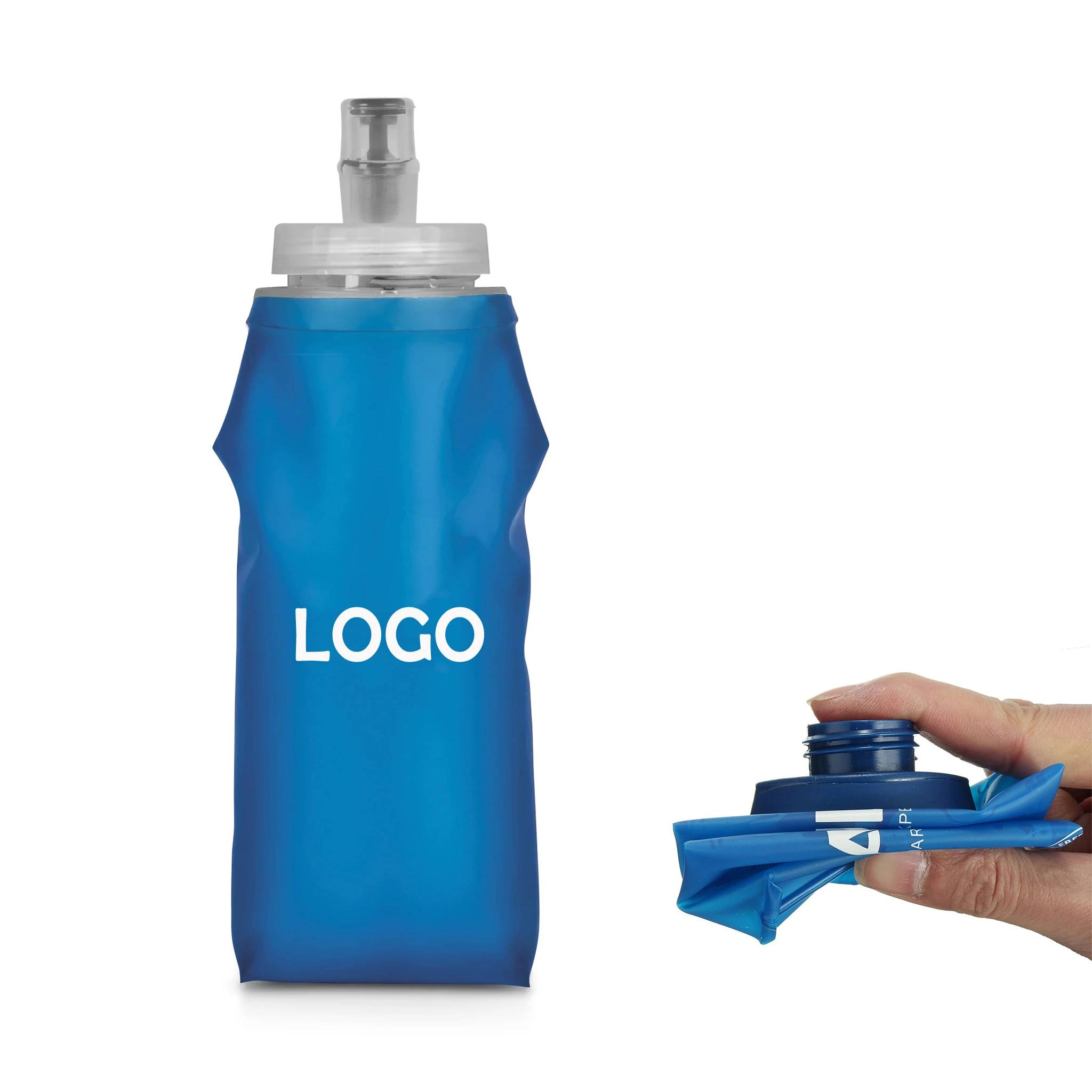 2022 500ML Blue  portable collapsible bottle Wholesale Leakproof BPA free soft flask for hydration pack