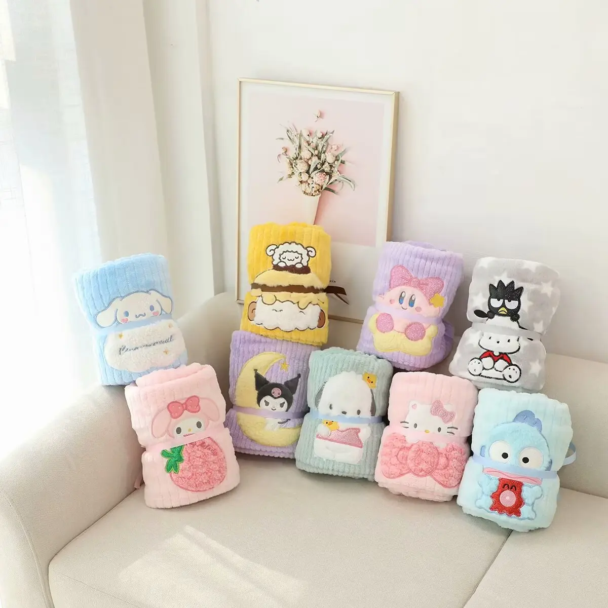 Cartoon Anime Blanket For Child Portable Kuromi My Melody Cinnamoroll Office Air Conditioner Blanket For Baby Spring Summer