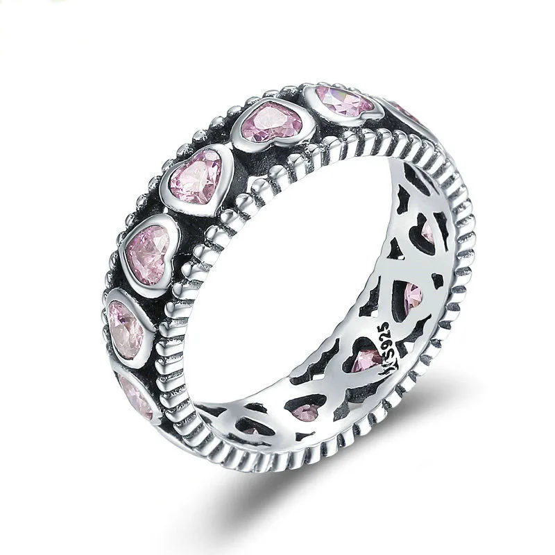 Silverbene Love Fashion n Heart Pink 925 Sterling Silver CZ Ring