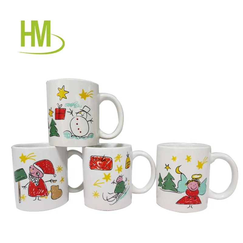 Hot Red Ceramic Mug with Santa and Deer Minimalist Design Handgrip Shape for Back to School or Christmas Gift