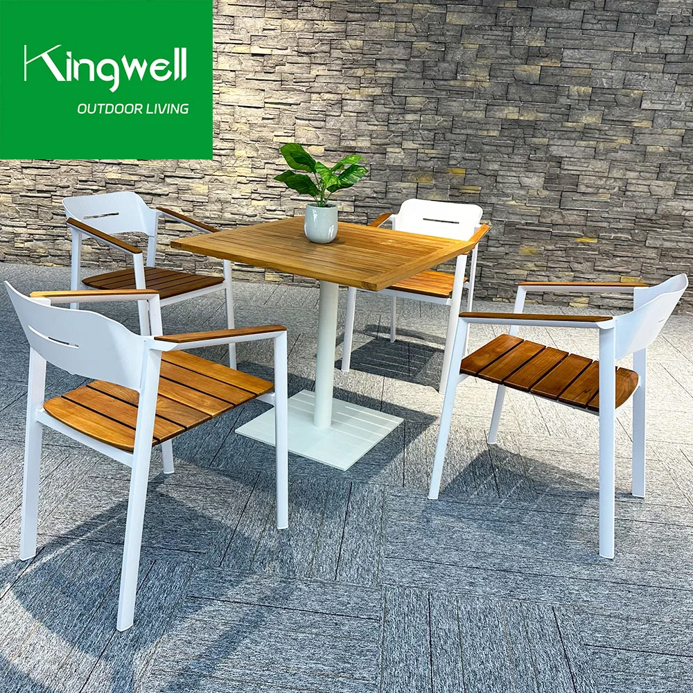 Мебель для патио Foshan shunde современный деревянный садовый стол и стулья из тикового дерева набор улицы по низкой цене