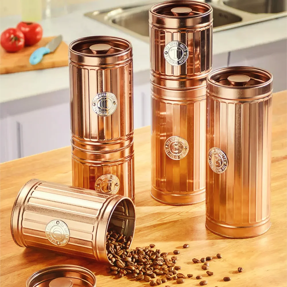 Luxury  Kitchen Stacking Vacuum Airtight Lids Food Storage Canisters Sugar Tea Coffee Bean Storage Containers Cookies Jars Set