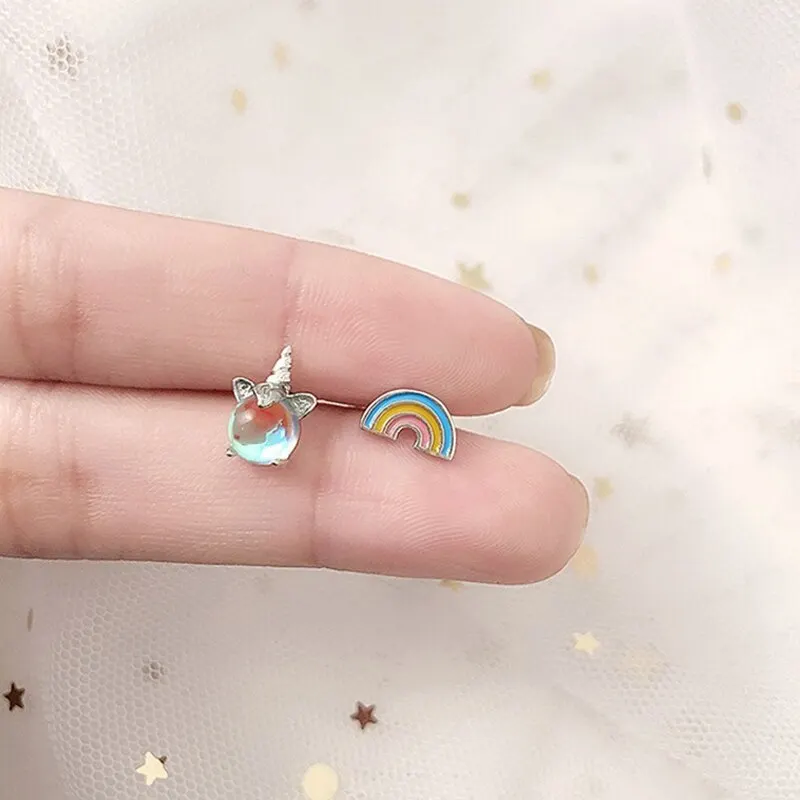 Gold Plated Stud Earrings Baby Girl Style Surgical Stainless Steel Colorful Zircon Opal Cute Animal Kids Unicorn Earrings Studs