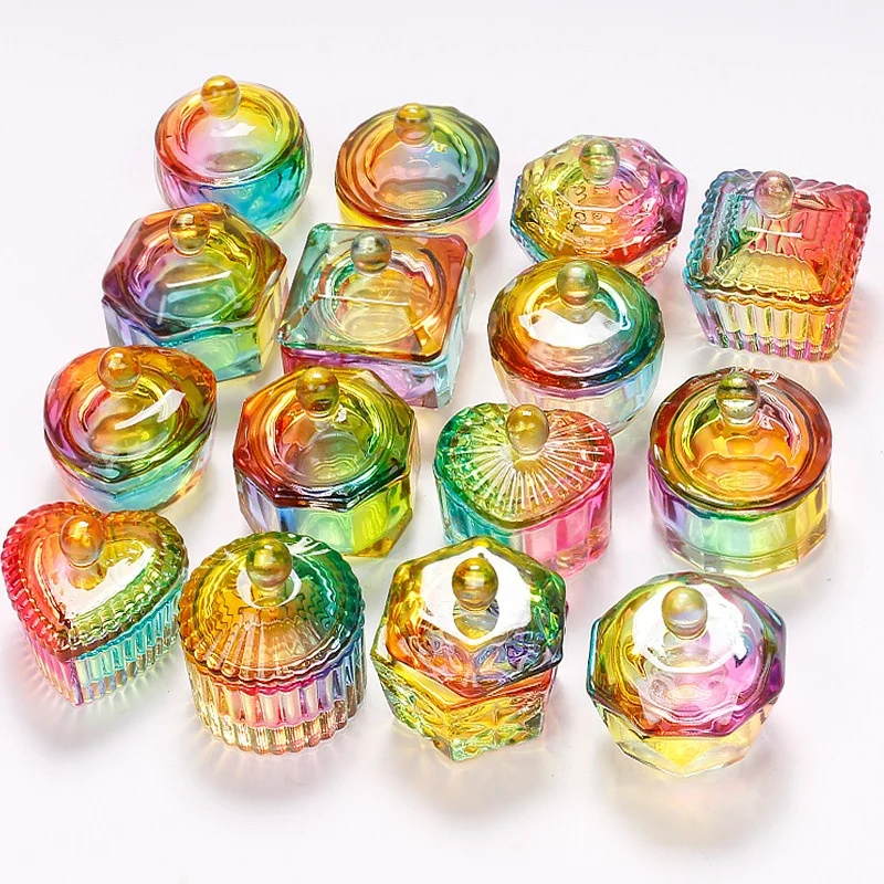 Wholesale colorful glass nail crystal cup glassware manicure tool acrylic liquid powder dish nail supplier