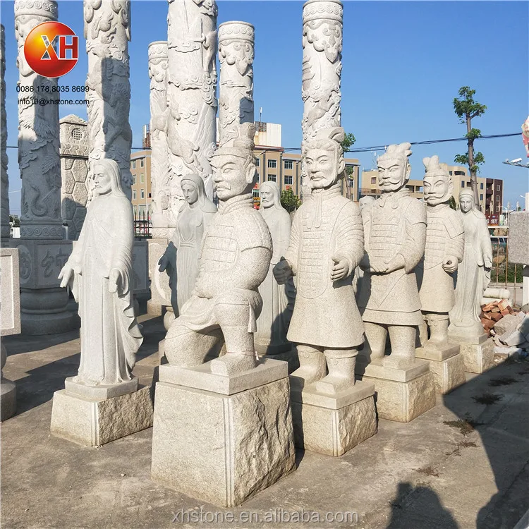 Chinese Terracotta Warriors Figure Sculpture Stone Carving Figurine Garden Ancient Life Size Warriors Statue