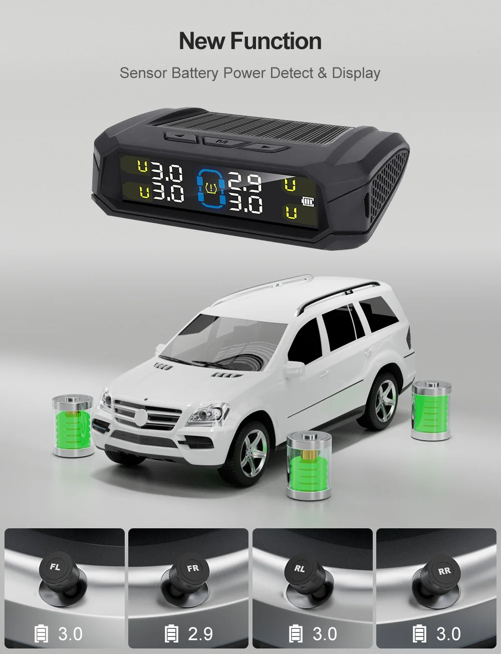 Car TPMS Tire Pressure Monitoring System Solar Charging HD Digital LCD Display Auto Alarms Wireless External Sensors TPMS