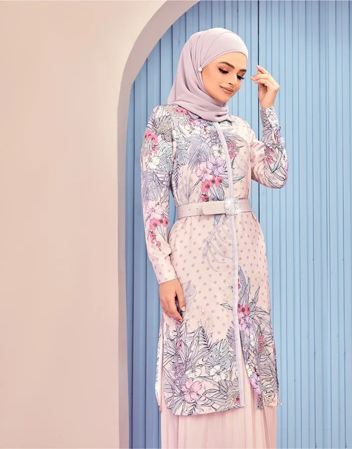 SIPO 2023 Muslim Women Long Modesty Dress Set Satin Silk Floral Print Side Pockets Belt Two Piece Modesty Modest Clothing Set