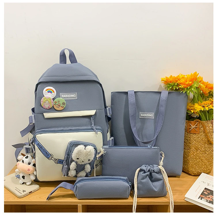 High Quality Durable Fashion Ladies School Bags Set Backpacks Cute Pink College 5 Pieces Girls Backpack Set For Kids