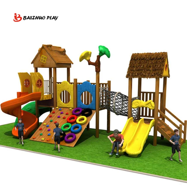 Cheap price playground equipment wooden outdoor wood play set backyard wooden play