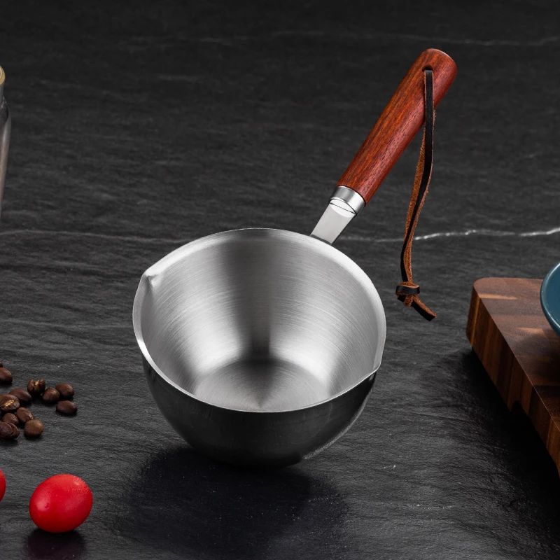 Customized SS304 Oil Pan Cookware Milk Pan Wooden Handle Mini Oil Cup Chocolate Butter Cheese Melting Stainless Steel Oil Pot