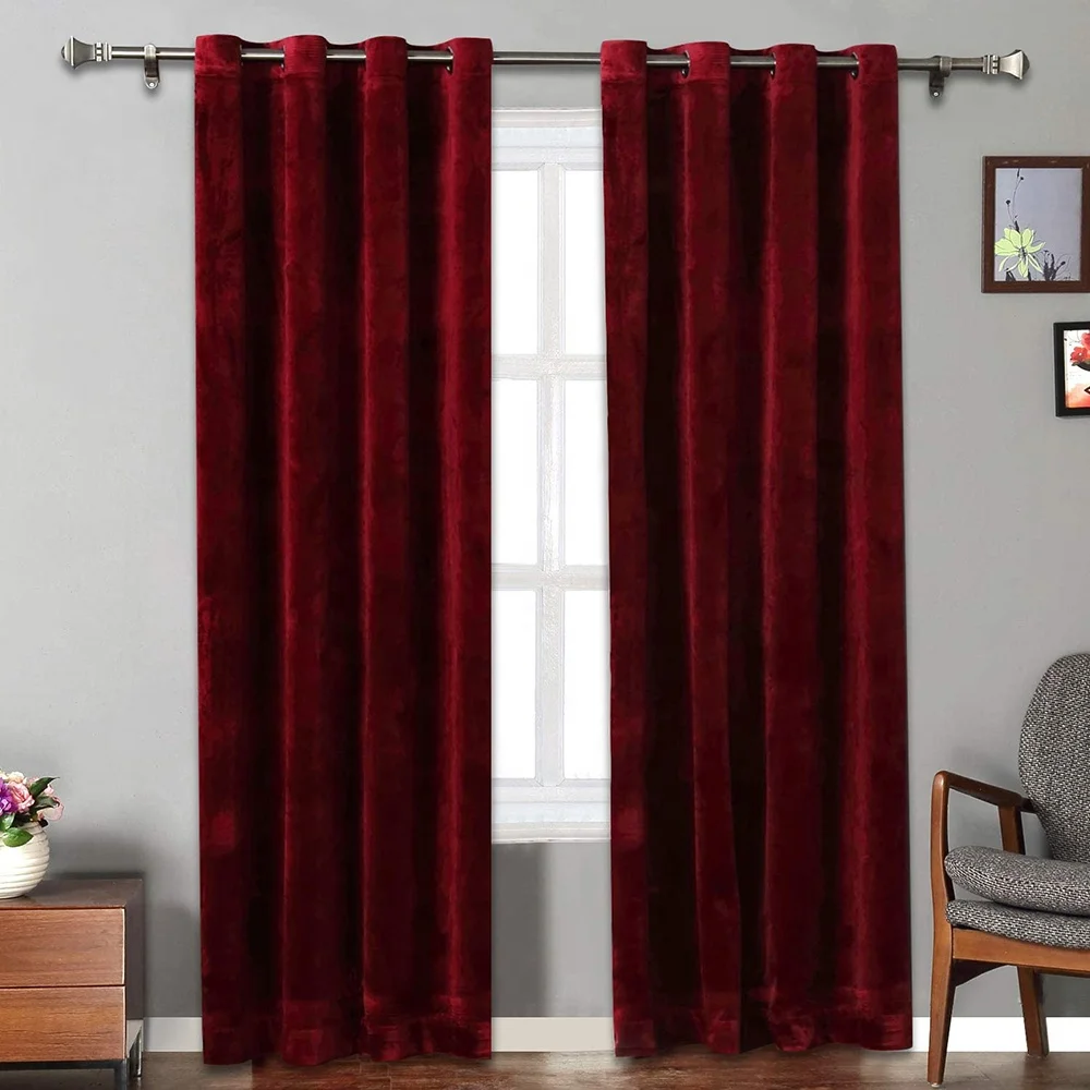 Factory price solid warm soft velvet luxury christmas eyelets curtain