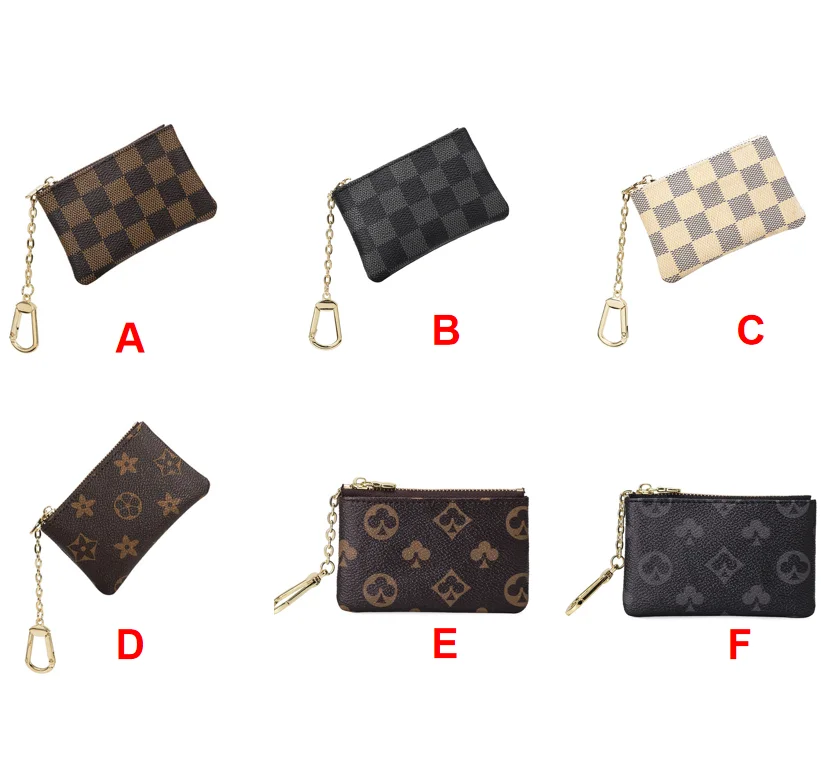 Women Brand Designer Wallet Key Chains Mini Coin Purse Keychain Vintage Luxury Pu Leather Key Wristlet Keychain Pouch
