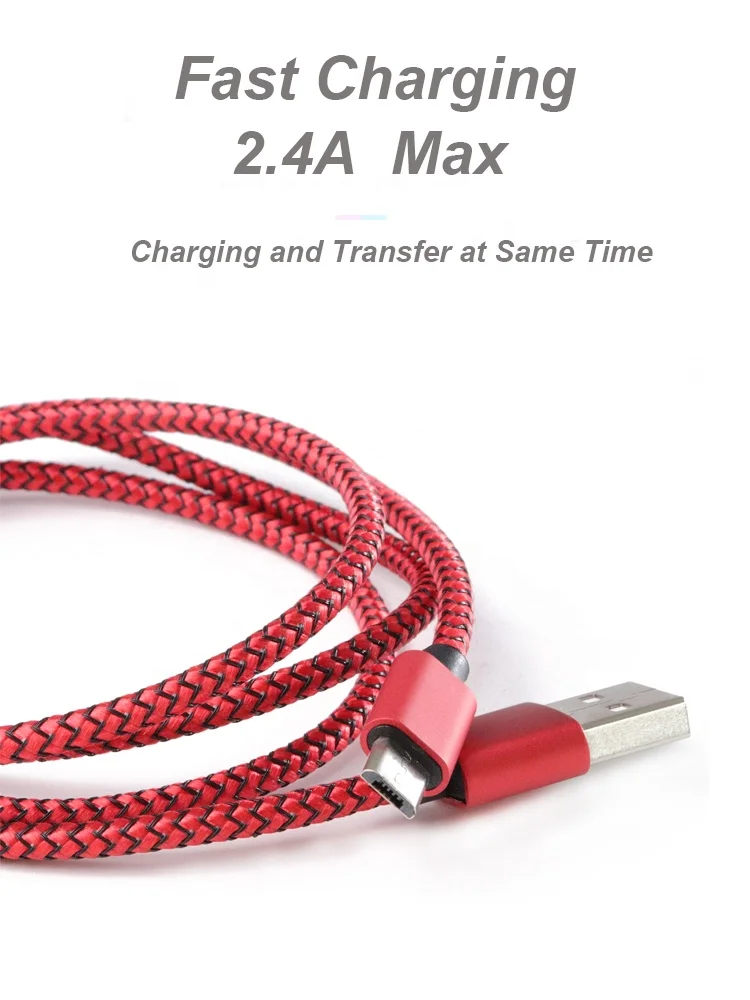 Clearance stock lots New braided nylon metal shell 1M OEM micro USB cable data cable for mobile phone Android smartphone will