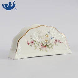 New Design Hot Sale Emboss Flower Printed Chopsticks Rest Ceramic Chopsticks Rest With Gold Rim